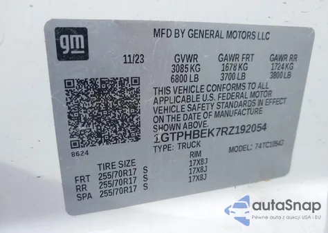 2024 GMC Sierra 1500 2Wd Short Box Sle from USA, damaged, VIN 1GTPHBEK7RZ192054